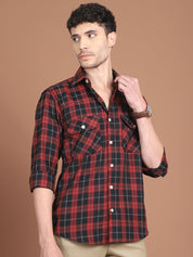Maroon Checked Cotton Shirt for Men - SF_9030Maroon_S