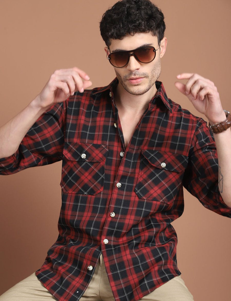Maroon Checked Cotton Shirt for Men - SF_9030Maroon_S