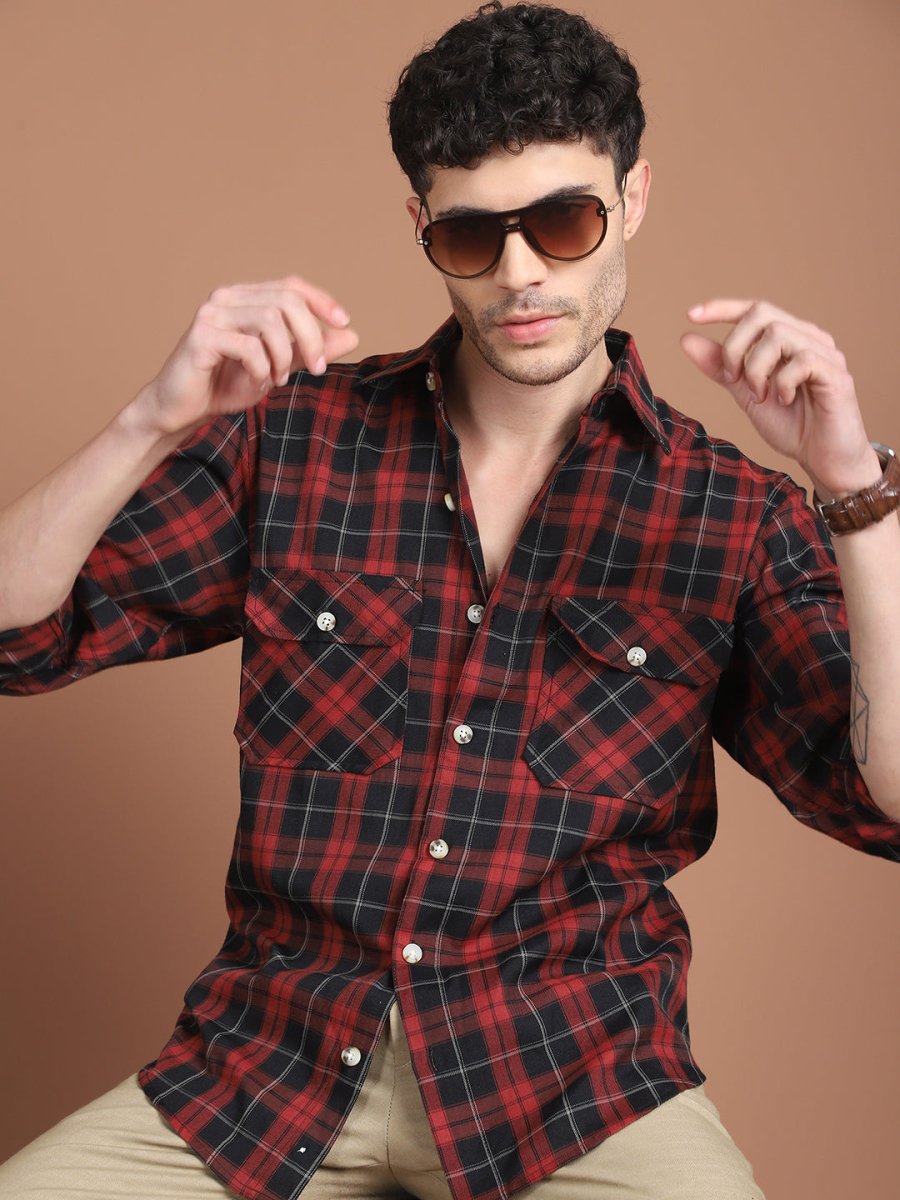 Maroon Checked Cotton Shirt for Men - SF_9030Maroon_S