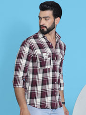 Maroon Checked Cotton Shirt for Men - SF_951Maroon_S