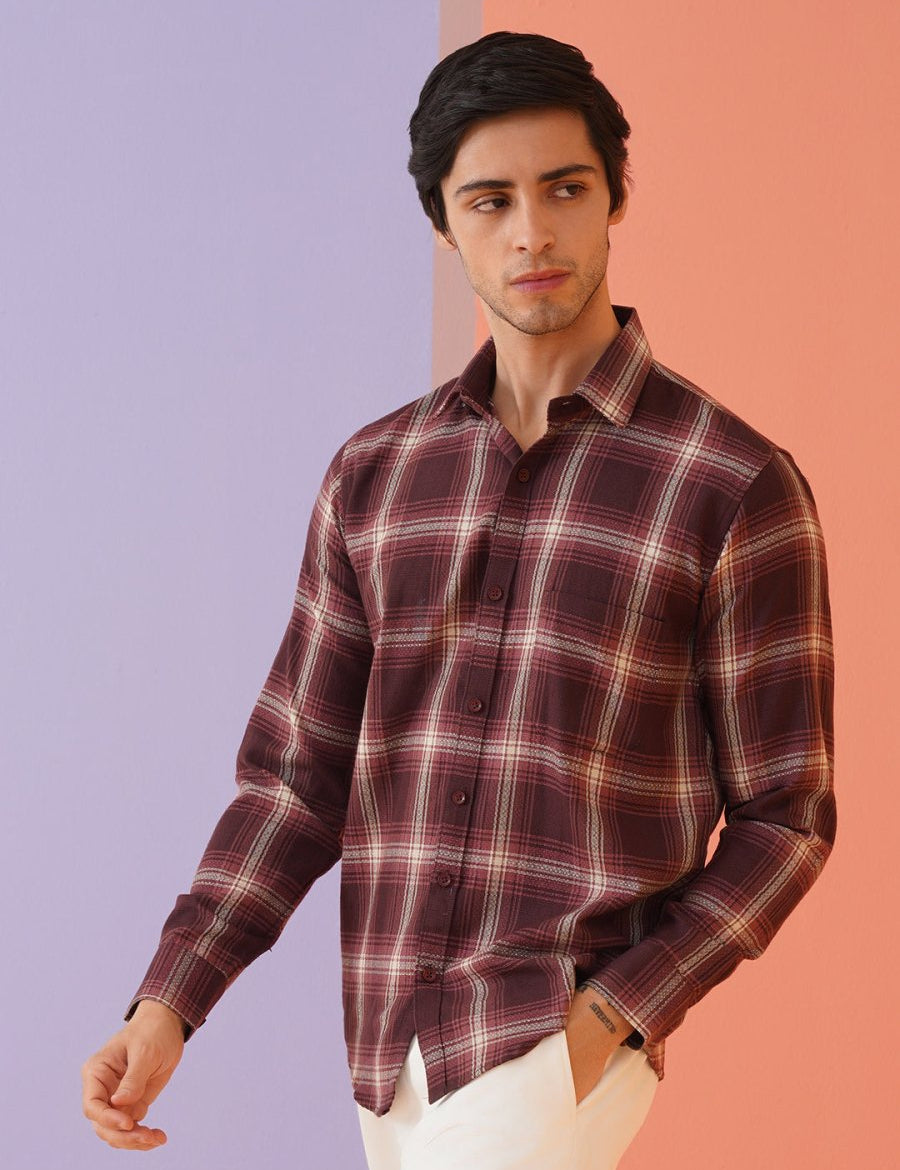 Maroon Checked Cotton Shirt for Men - SF_9012Maroon_S