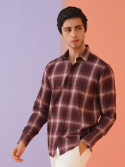 Maroon Checked Cotton Shirt for Men - SF_9012Maroon_S