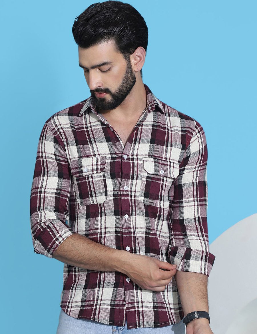 Maroon Checked Cotton Shirt for Men - SF_951Maroon_S