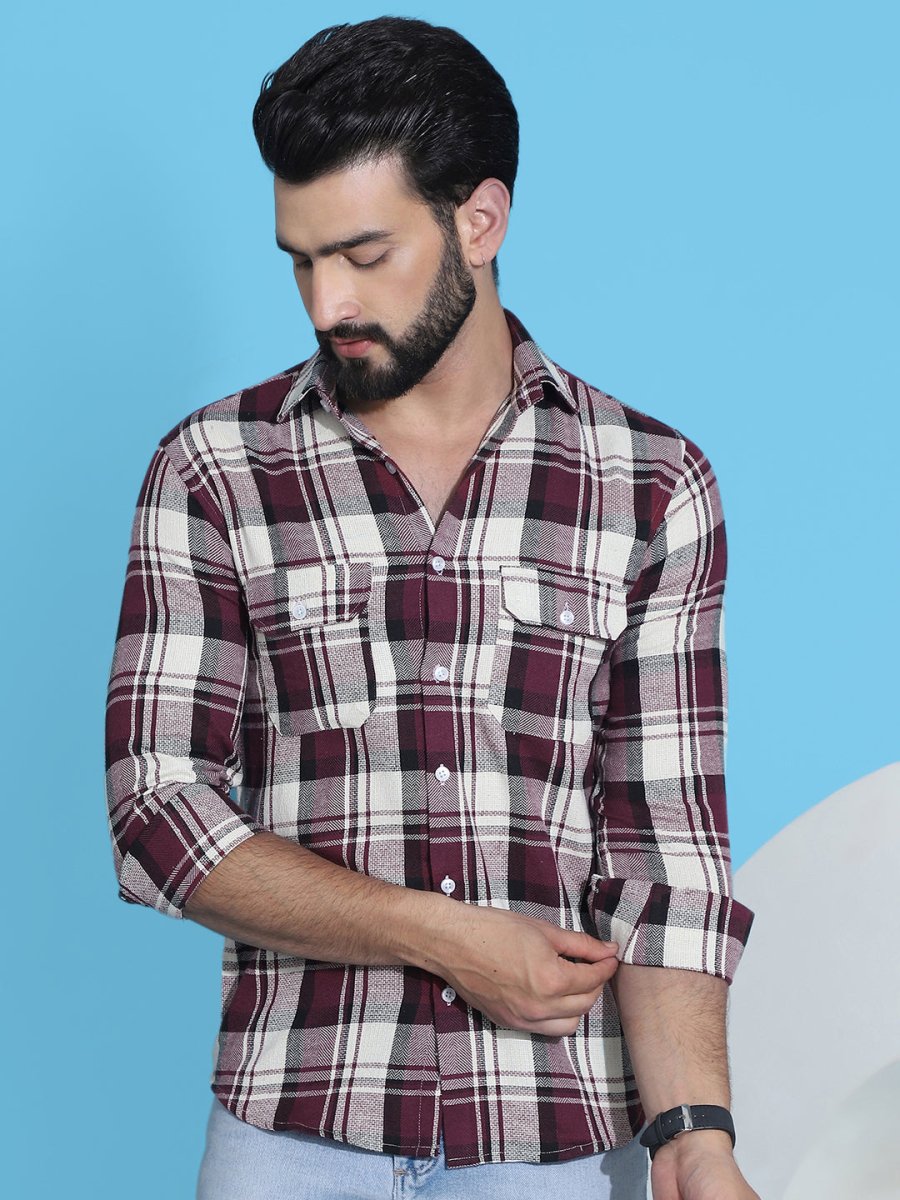 Maroon Checked Cotton Shirt for Men - SF_951Maroon_S
