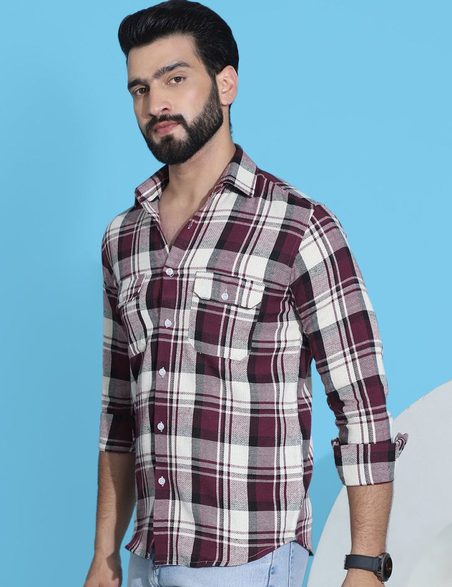 Maroon Checked Cotton Shirt for Men - SF_951Maroon_S