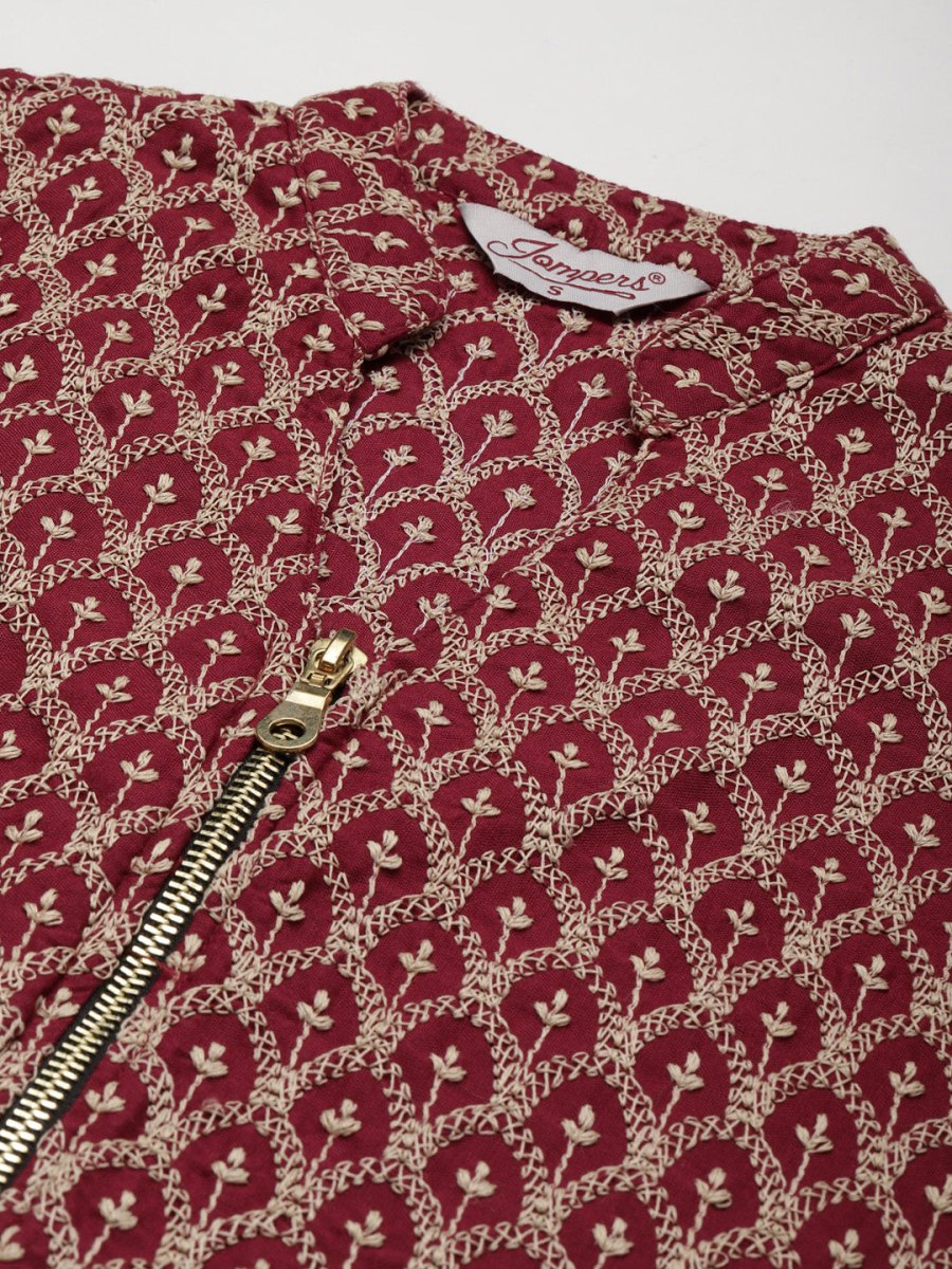 Maroon Embroidered Women Kurta with Sharara - JOKPS_1448_Maroon_S