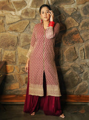 Maroon Embroidered Women Kurta with Sharara - JOKPS_1448_Maroon_S