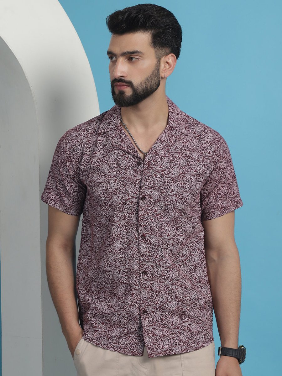 Maroon Printed Half Sleeve Shirt for Men - SF_935Maroon_S