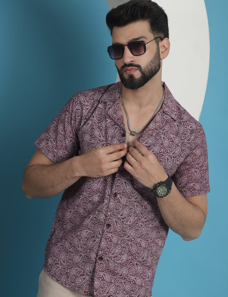 Maroon Printed Half Sleeve Shirt for Men - SF_935Maroon_S