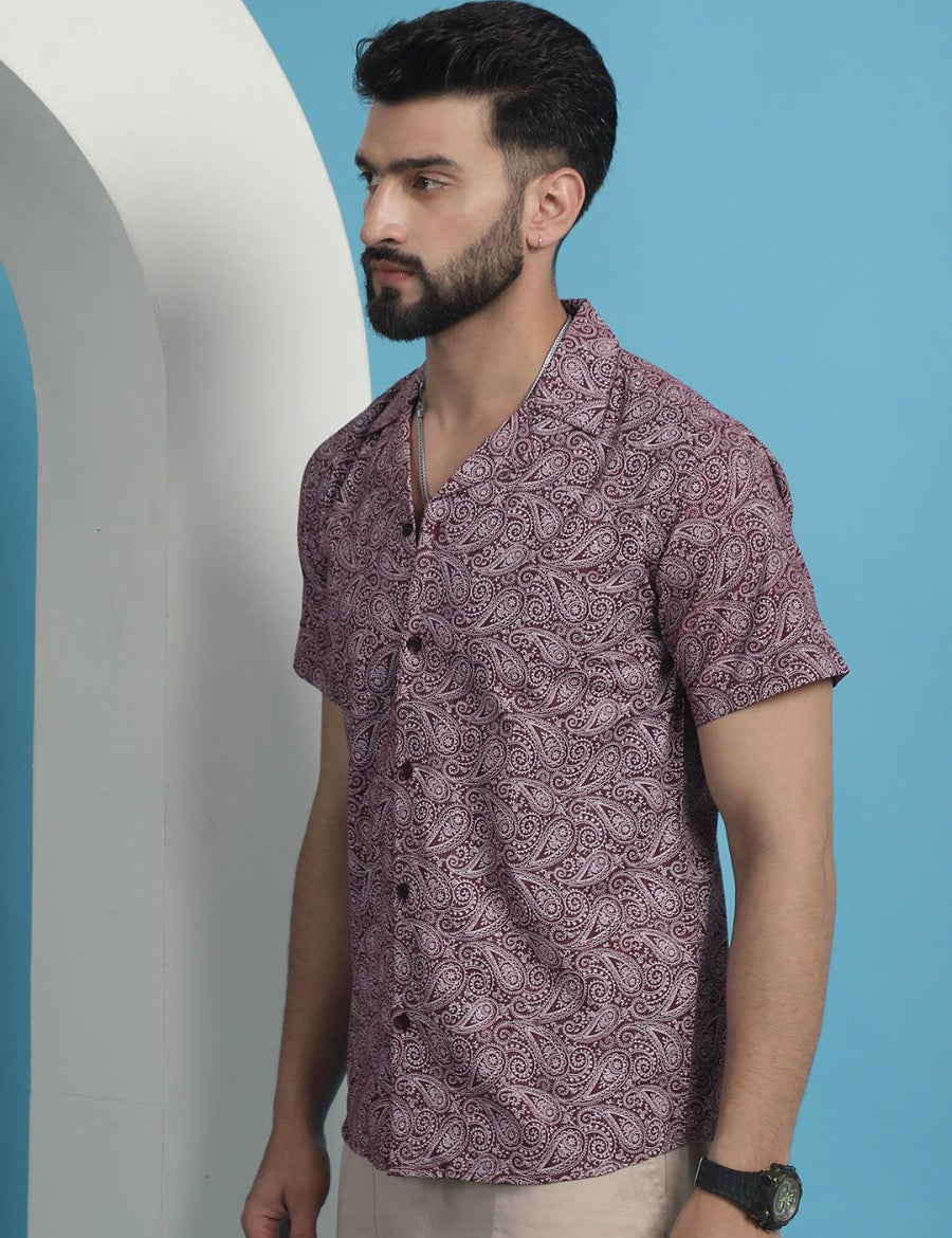 Maroon Printed Half Sleeve Shirt for Men - SF_935Maroon_S