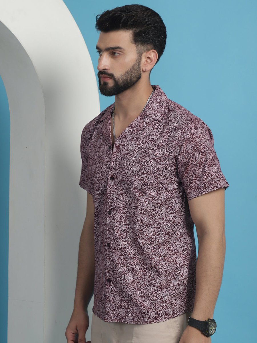 Maroon Printed Half Sleeve Shirt for Men - SF_935Maroon_S