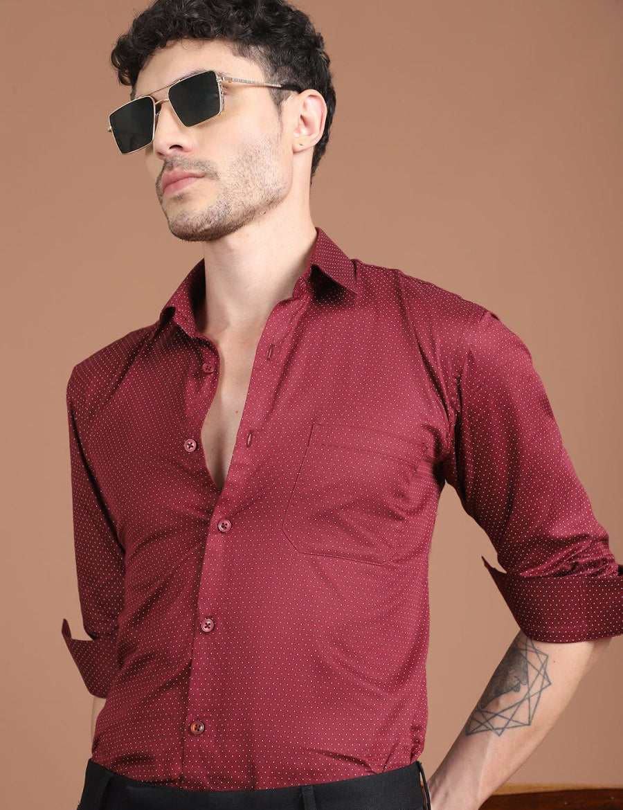 Maroon Printed Regular Fit Formal Shirt for Men - SF_9027Maroon_S