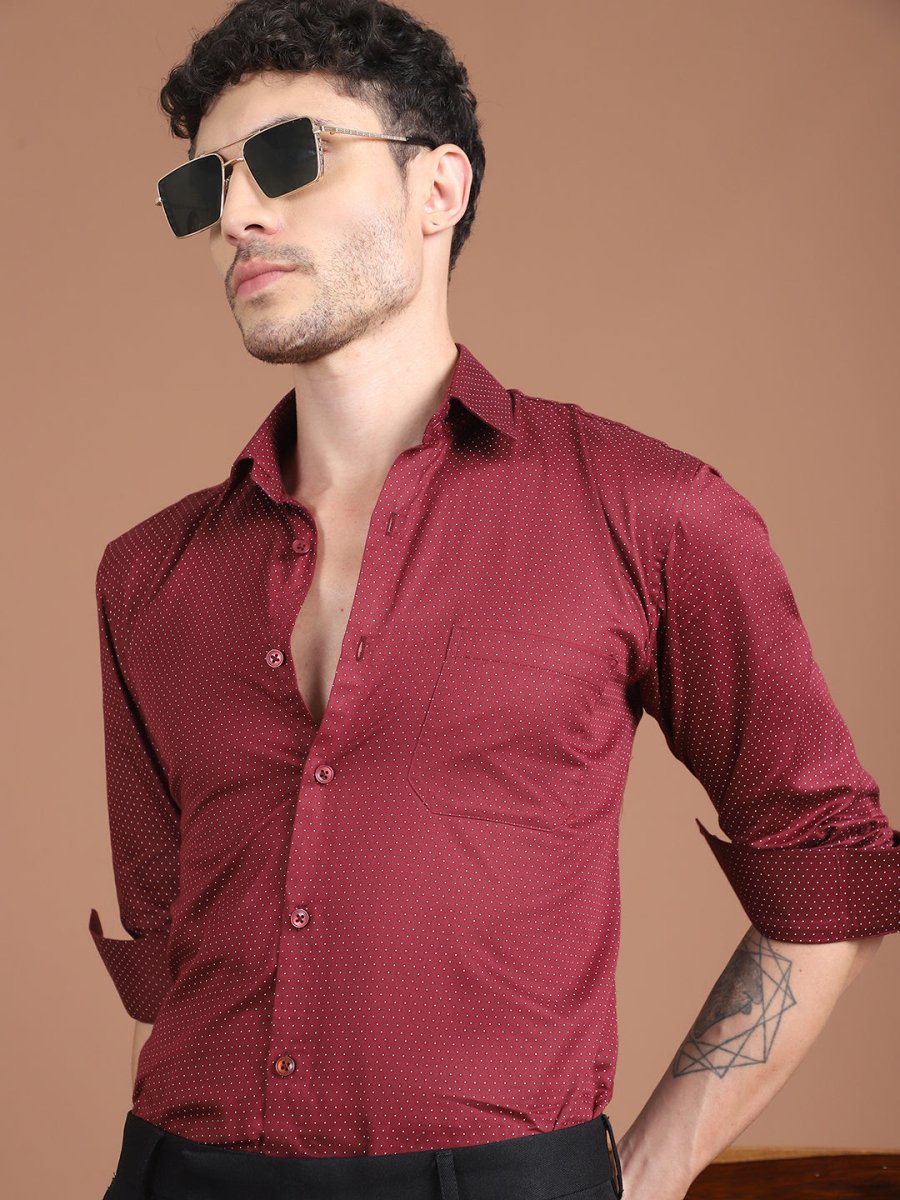 Maroon Printed Regular Fit Formal Shirt for Men - SF_9027Maroon_S