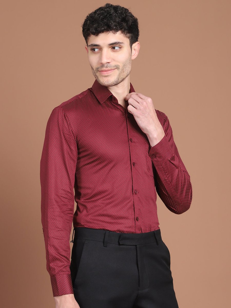 Maroon Printed Regular Fit Formal Shirt for Men - SF_9027Maroon_S