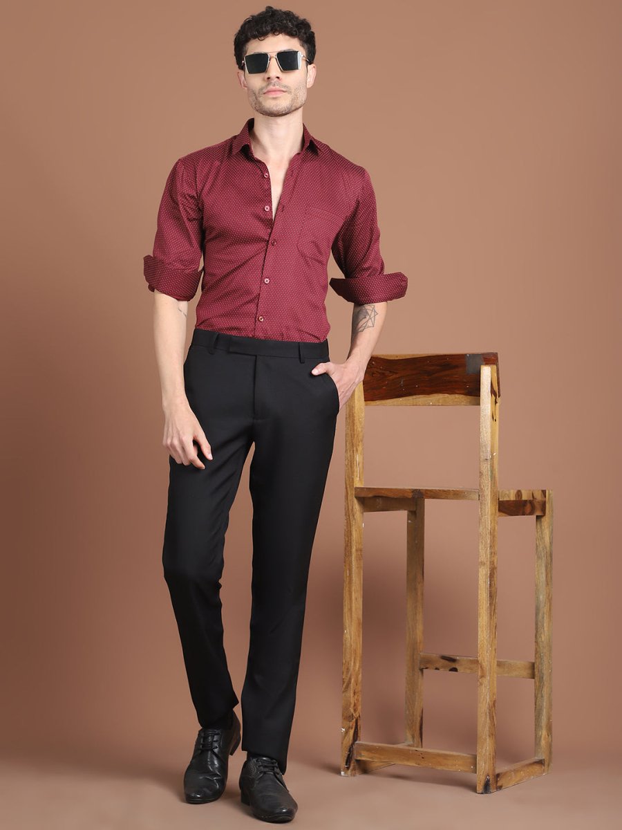 Maroon Printed Regular Fit Formal Shirt for Men - SF_9027Maroon_S