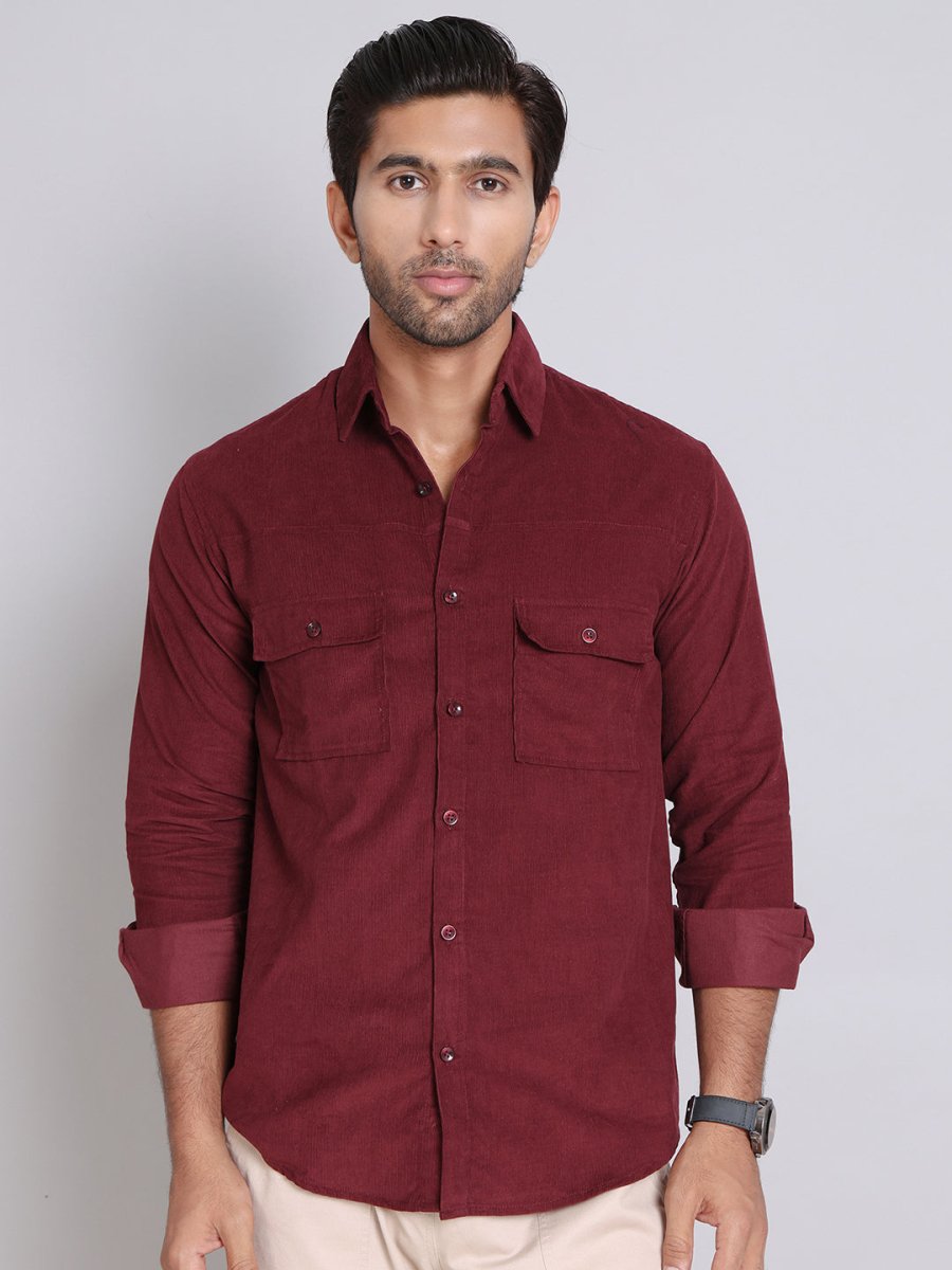 Maroon Self Design Cotton Formal Shirt for Men - SF_925Maroon_S