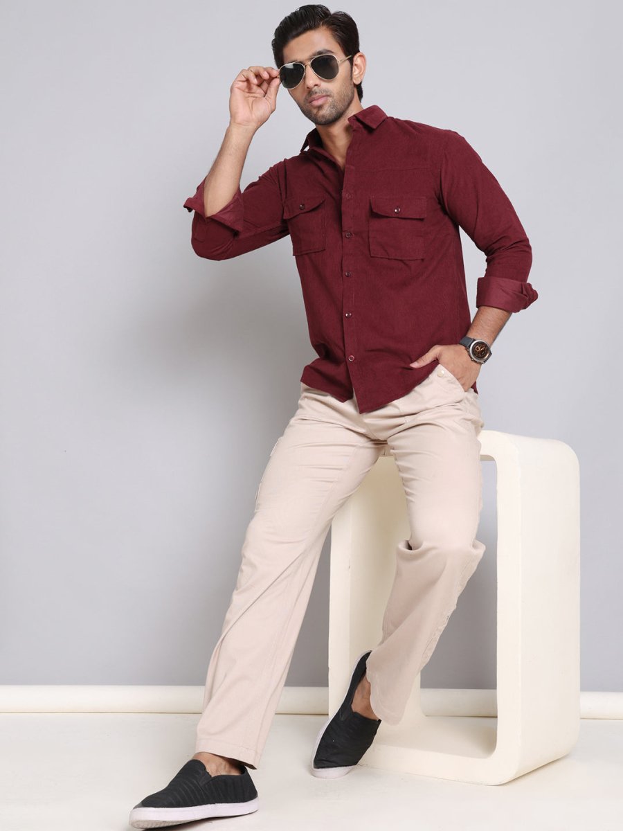 Maroon Self Design Cotton Formal Shirt for Men - SF_925Maroon_S