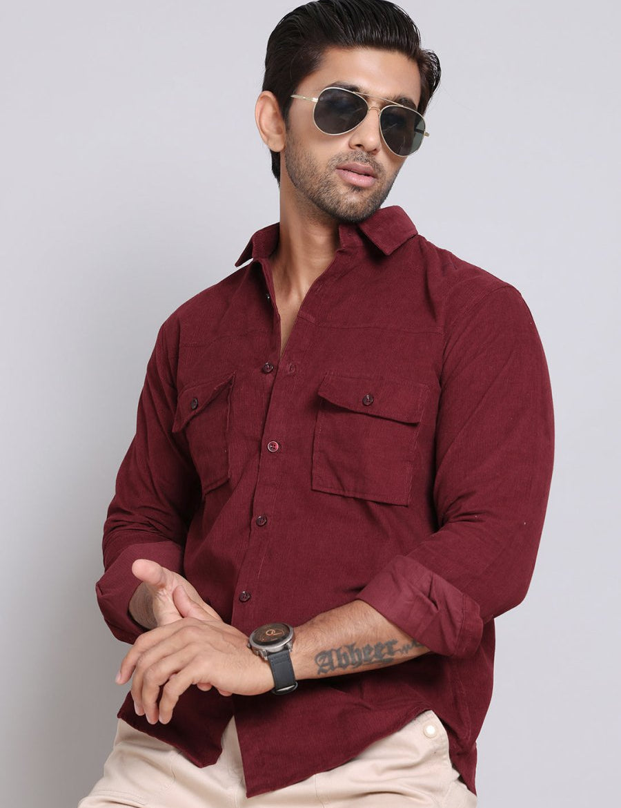 Maroon Self Design Cotton Formal Shirt for Men - SF_925Maroon_S
