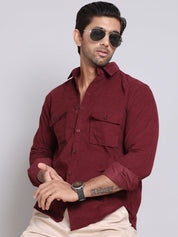 Maroon Self Design Cotton Formal Shirt for Men - SF_925Maroon_S