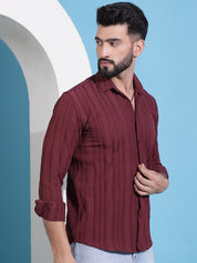 Maroon Striped Cotton Formal Shirt for Men - SF_937Maroon_S