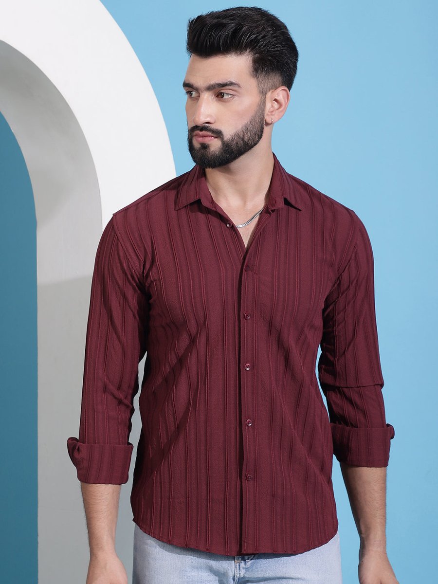 Maroon Striped Cotton Formal Shirt for Men - SF_937Maroon_S