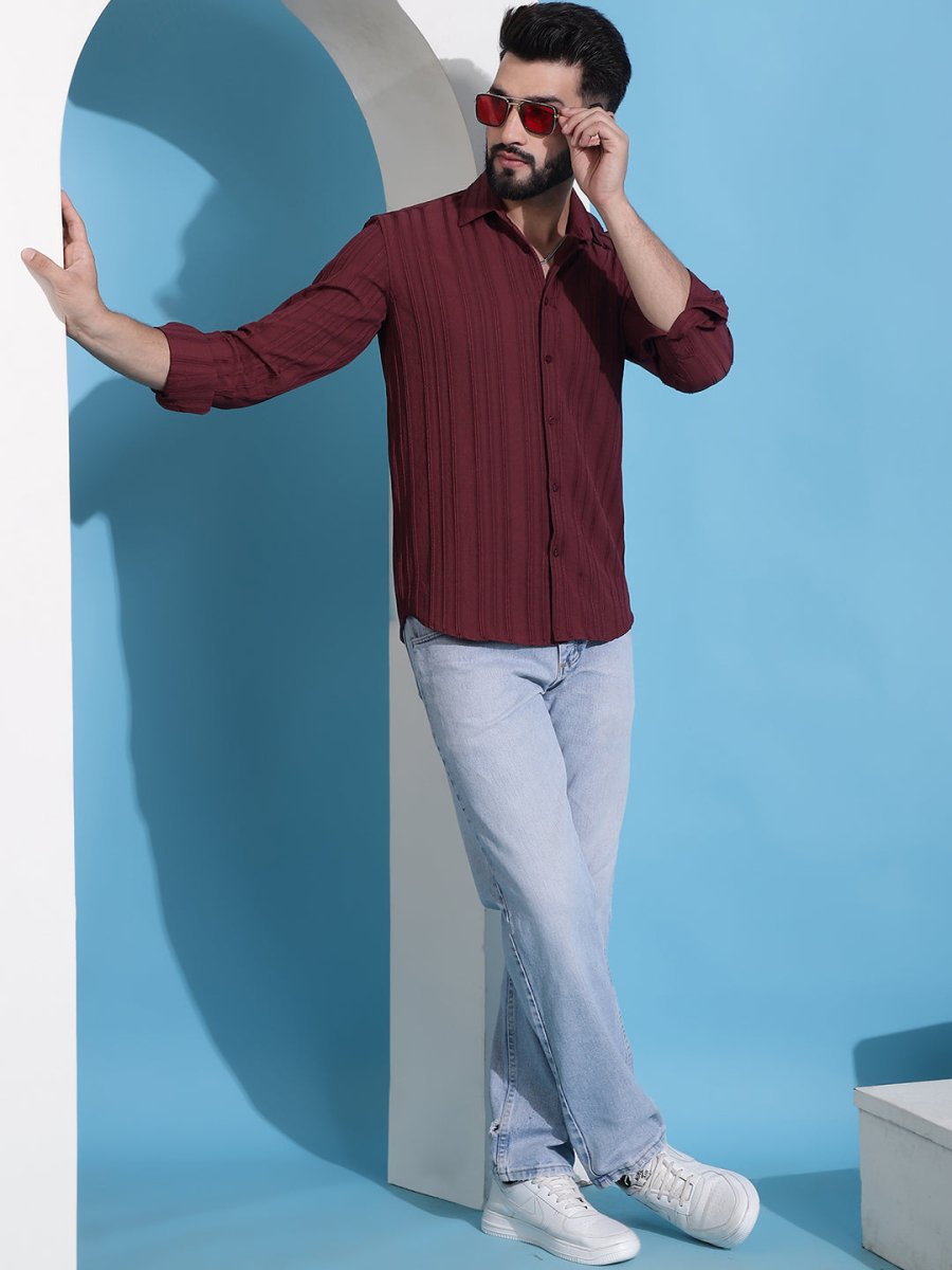 Maroon Striped Cotton Formal Shirt for Men - SF_937Maroon_S