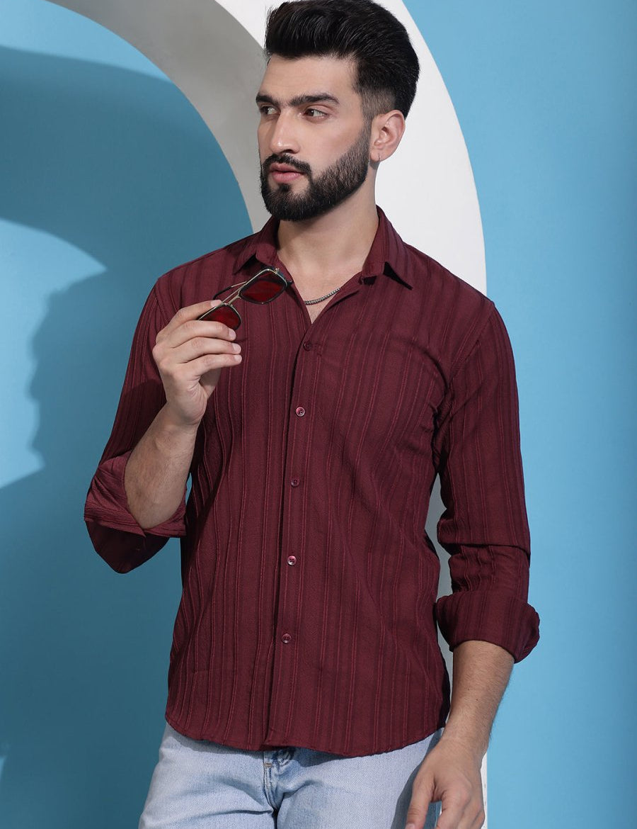 Maroon Striped Cotton Formal Shirt for Men - SF_937Maroon_S