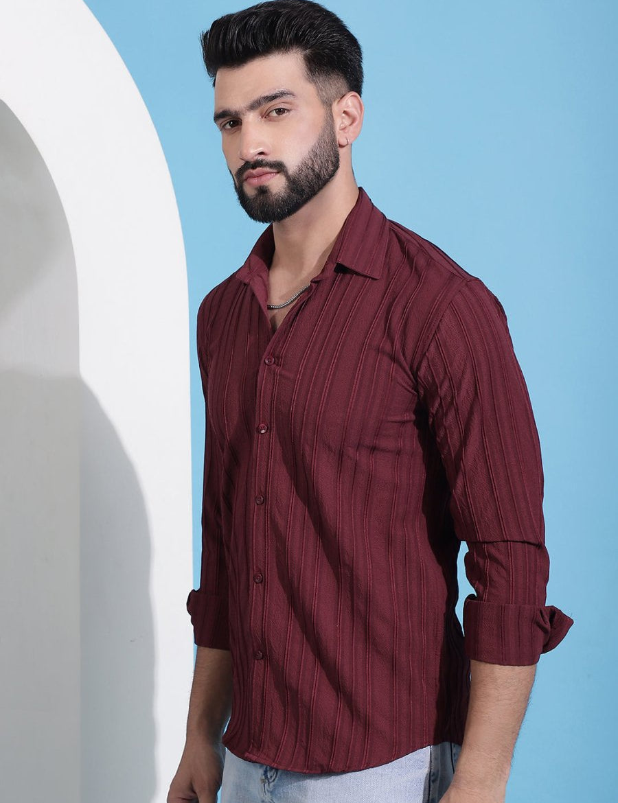 Maroon Striped Cotton Formal Shirt for Men - SF_937Maroon_S