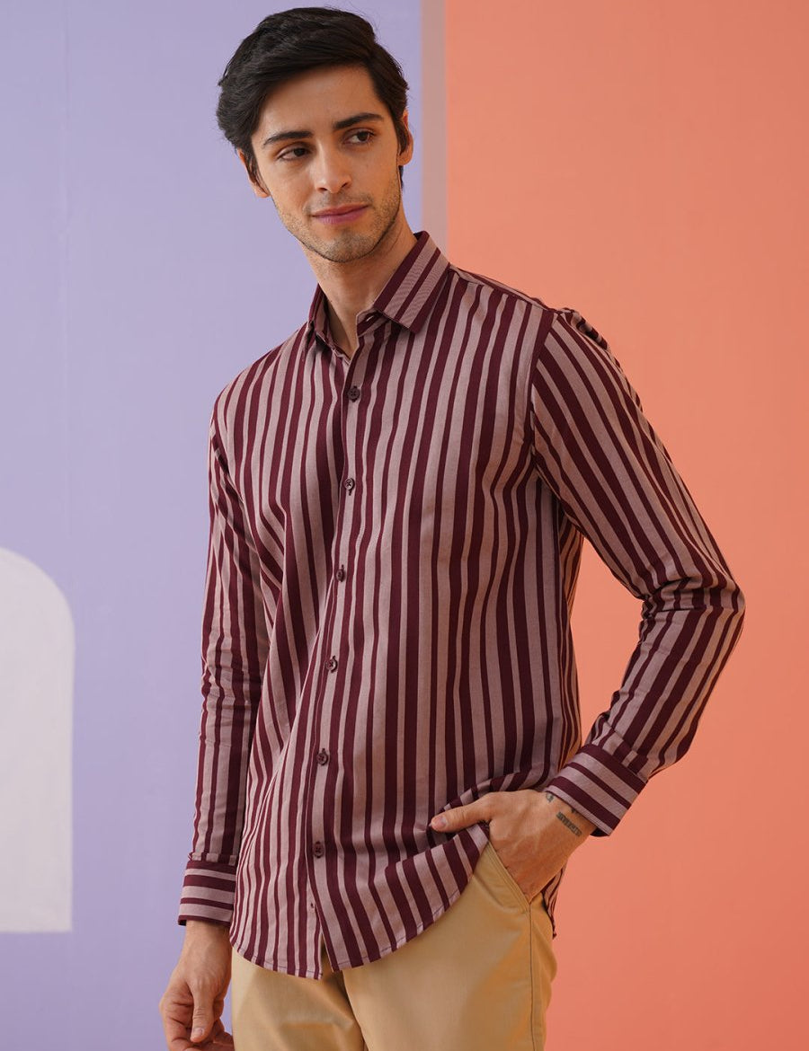 Maroon Striped Cotton Shirt for Men - SF_946Maroon_S