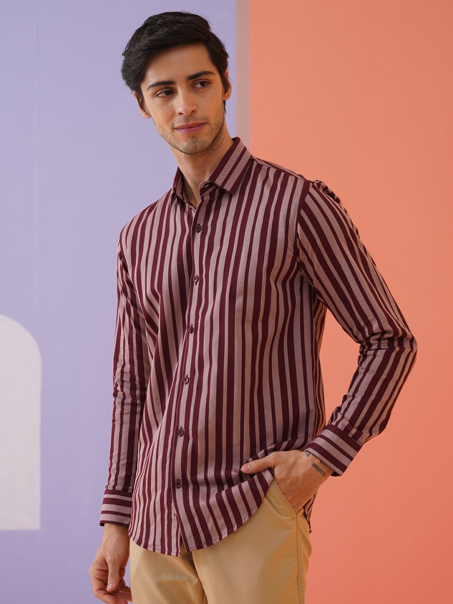 Maroon Striped Cotton Shirt for Men - SF_946Maroon_S