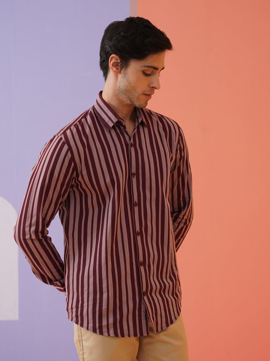 Maroon Striped Cotton Shirt for Men - SF_946Maroon_S