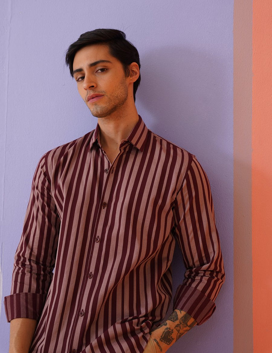 Maroon Striped Cotton Shirt for Men - SF_946Maroon_S