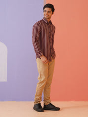 Maroon Striped Cotton Shirt for Men - SF_946Maroon_S