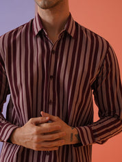 Maroon Striped Cotton Shirt for Men - SF_946Maroon_S