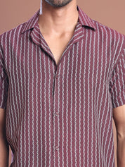 Maroon Striped Half Sleeve Shirt for Men - SF_9037Maroon_S