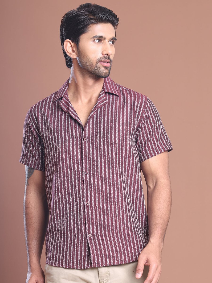 Maroon Striped Half Sleeve Shirt for Men - SF_9037Maroon_S