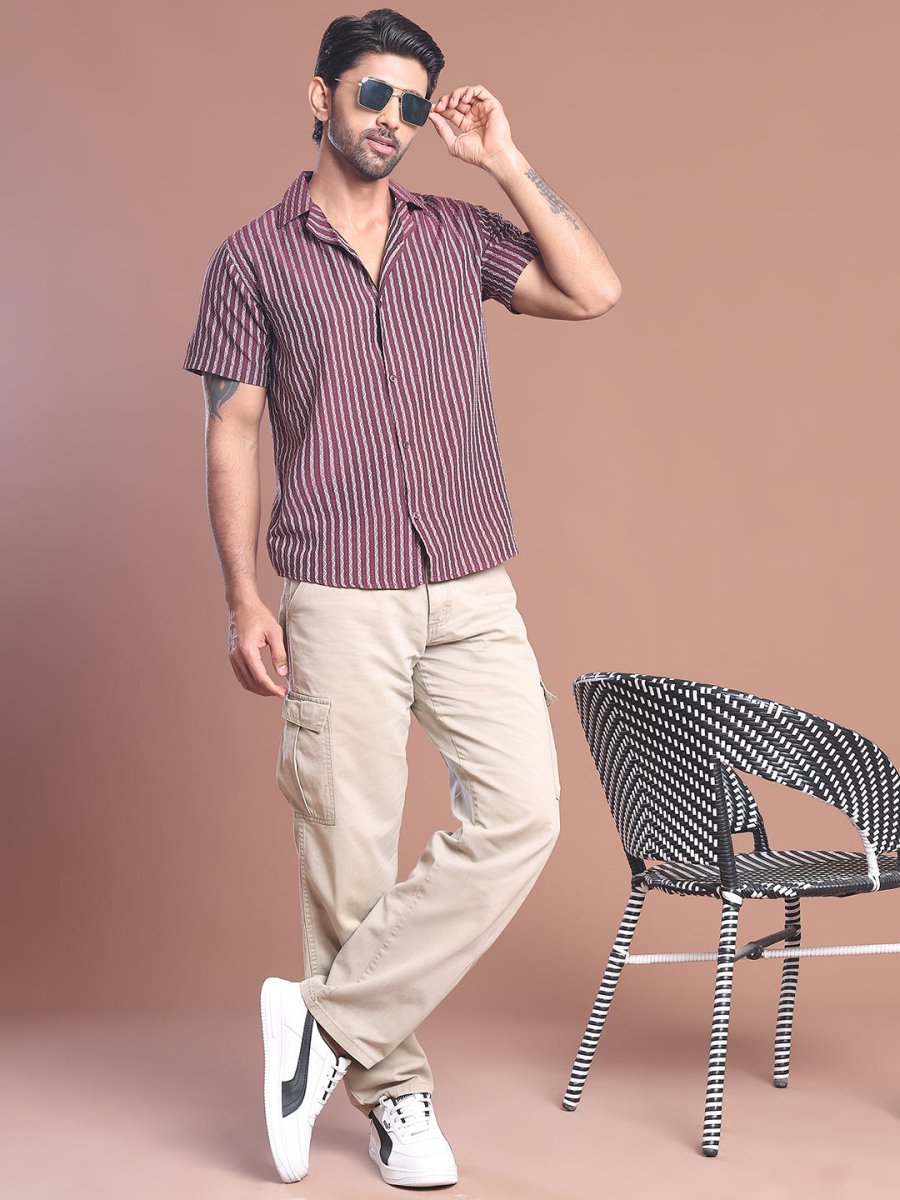 Maroon Striped Half Sleeve Shirt for Men - SF_9037Maroon_S