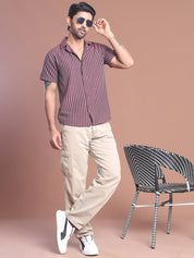 Maroon Striped Half Sleeve Shirt for Men - SF_9037Maroon_S
