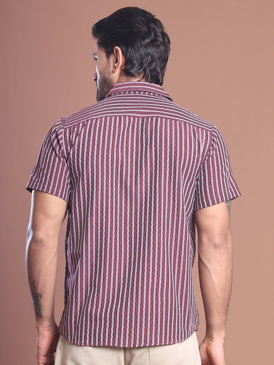 Maroon Striped Half Sleeve Shirt for Men - SF_9037Maroon_S