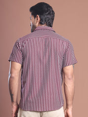 Maroon Striped Half Sleeve Shirt for Men - SF_9037Maroon_S