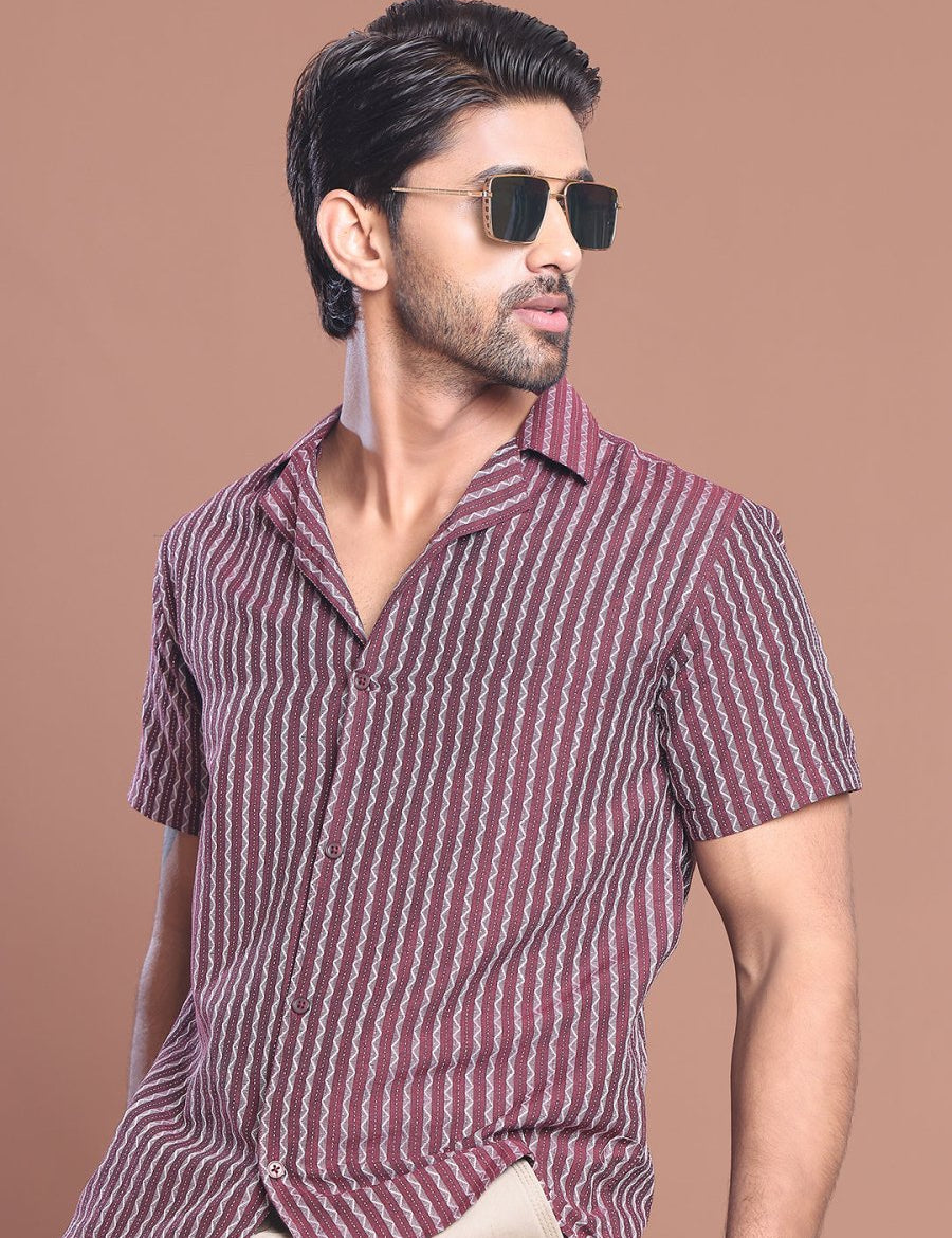 Maroon Striped Half Sleeve Shirt for Men - SF_9037Maroon_S