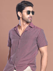 Maroon Striped Half Sleeve Shirt for Men - SF_9037Maroon_S