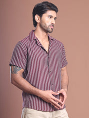 Maroon Striped Half Sleeve Shirt for Men - SF_9037Maroon_S