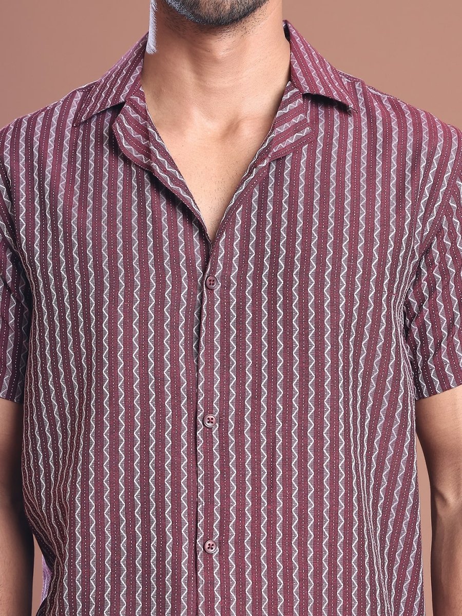 Maroon Striped Half Sleeve Shirt for Men - SF_9037Maroon_S