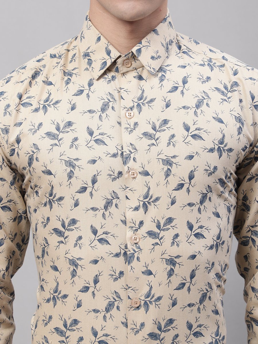 Men Beige Regular Fit Printed Pure Cotton Formal Shirt - SF_874Beige_S