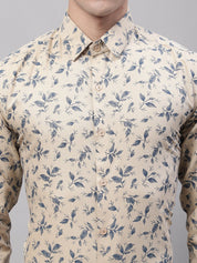 Men Beige Regular Fit Printed Pure Cotton Formal Shirt - SF_874Beige_S