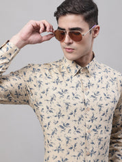 Men Beige Regular Fit Printed Pure Cotton Formal Shirt - SF_874Beige_S