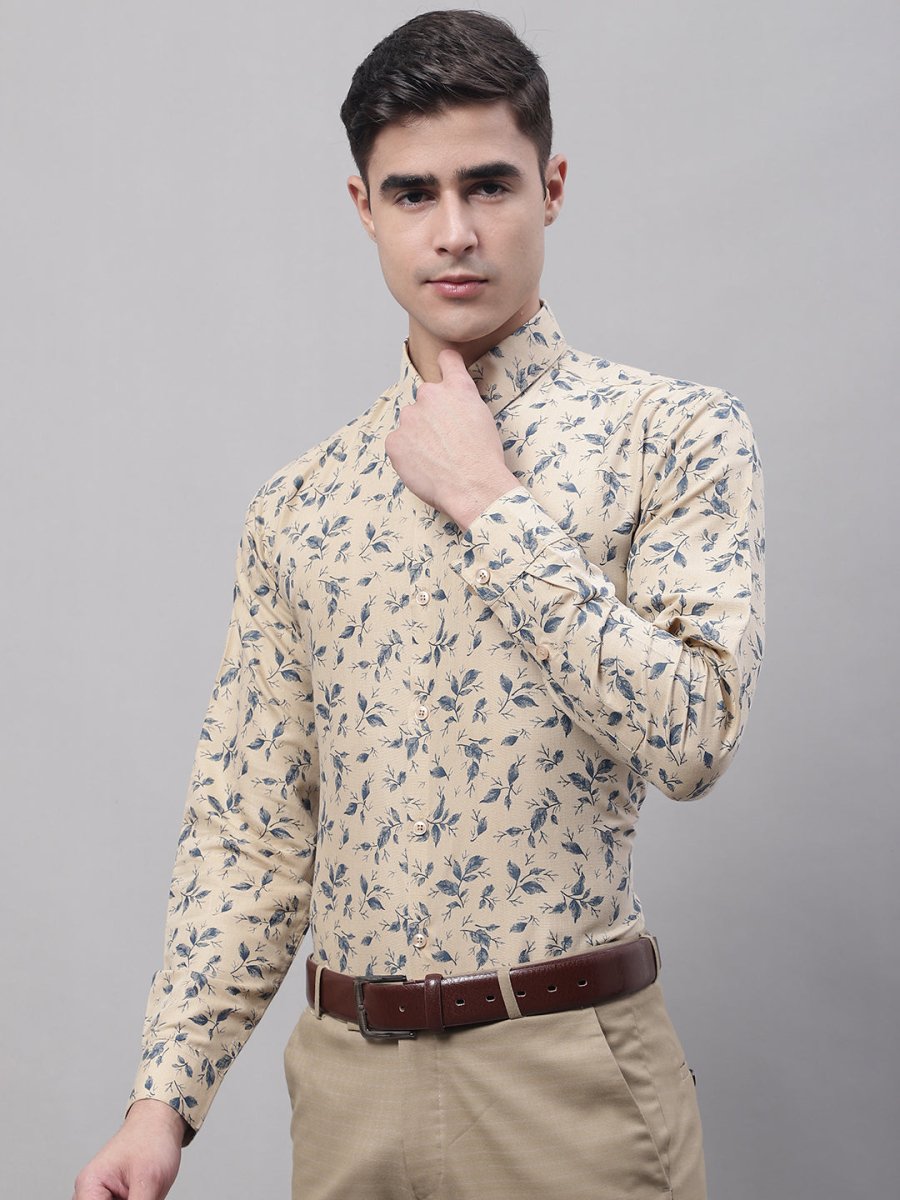 Men Beige Regular Fit Printed Pure Cotton Formal Shirt - SF_874Beige_S