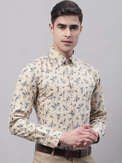 Men Beige Regular Fit Printed Pure Cotton Formal Shirt - SF_874Beige_S