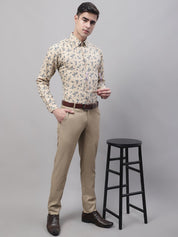 Men Beige Regular Fit Printed Pure Cotton Formal Shirt - SF_874Beige_S